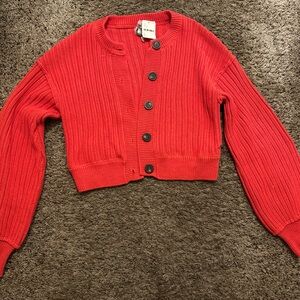 Free People Red Ribbed Cardigan